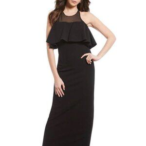 Badgley Mischka Belle Womens Sleeveless Ruffled Gown Black Maxi Dress size 10
